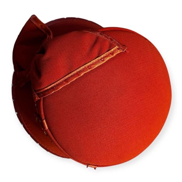 Vintage Milano New York Cloche Hat with Elegant Box Rhinestone Accents in Orange - Picture 6 of 8